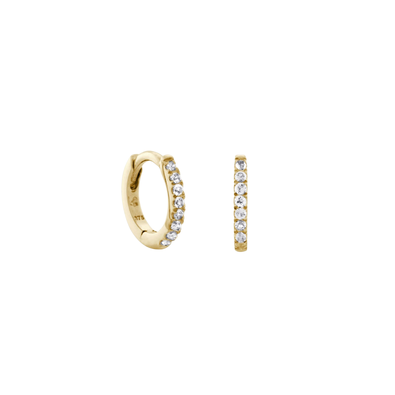 Anna Mini Huggie Hoop, 9k Yellow Gold & White Topaz – Monarc Jewellery