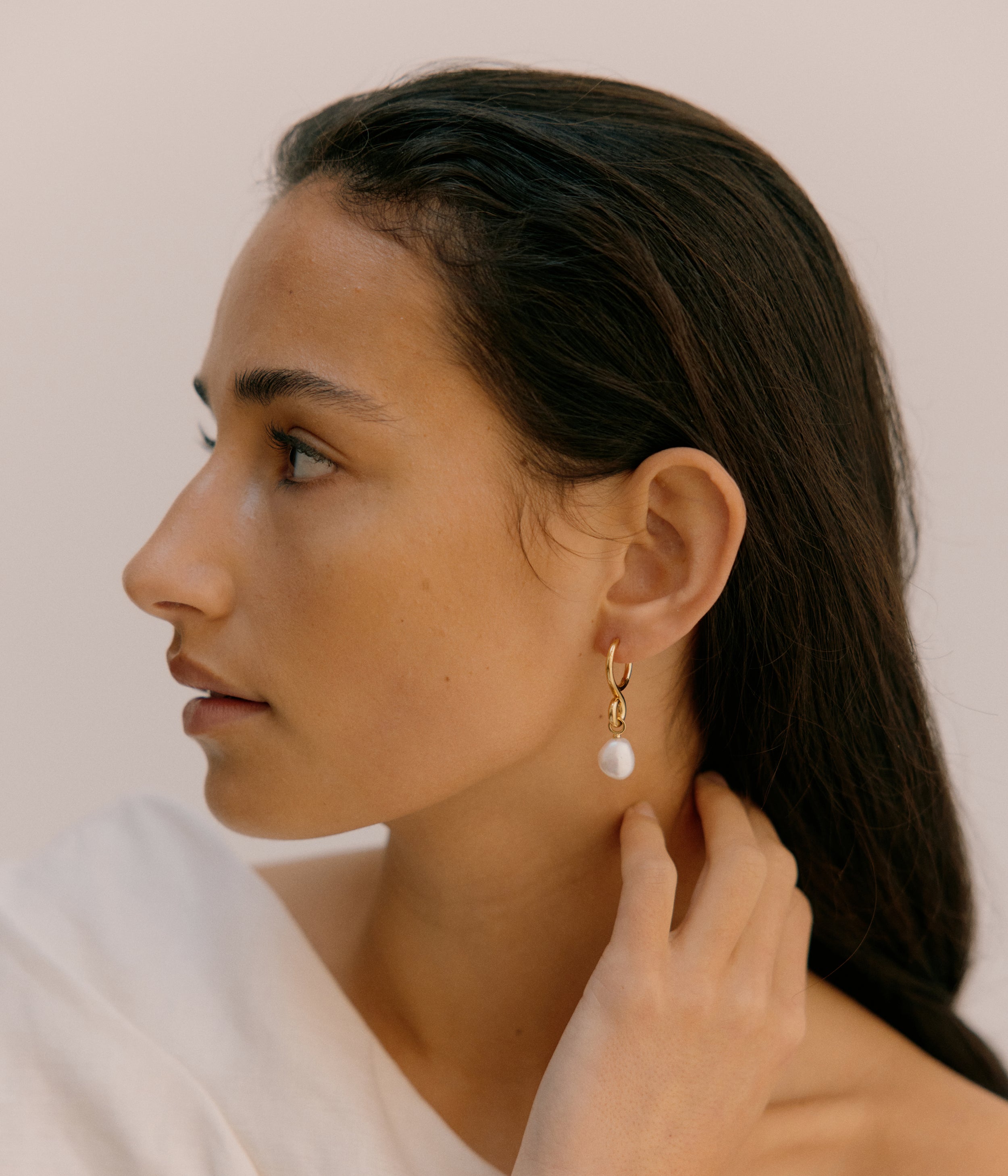 Oura Pearl Hoop Earring. Gold Vermeil - Monarc Jewellery