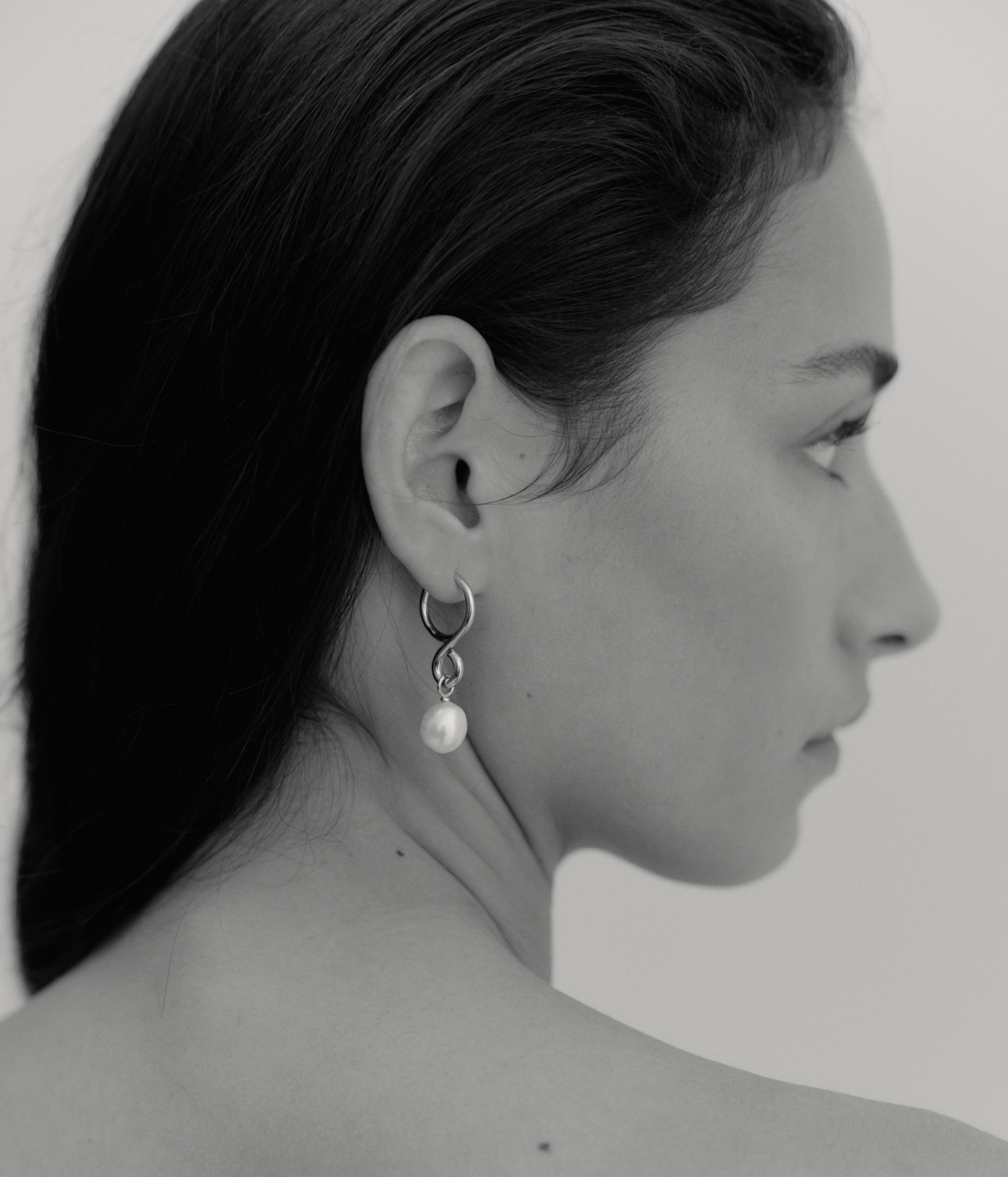 Oura Pearl Hoop Earring. Silver - Monarc Jewellery