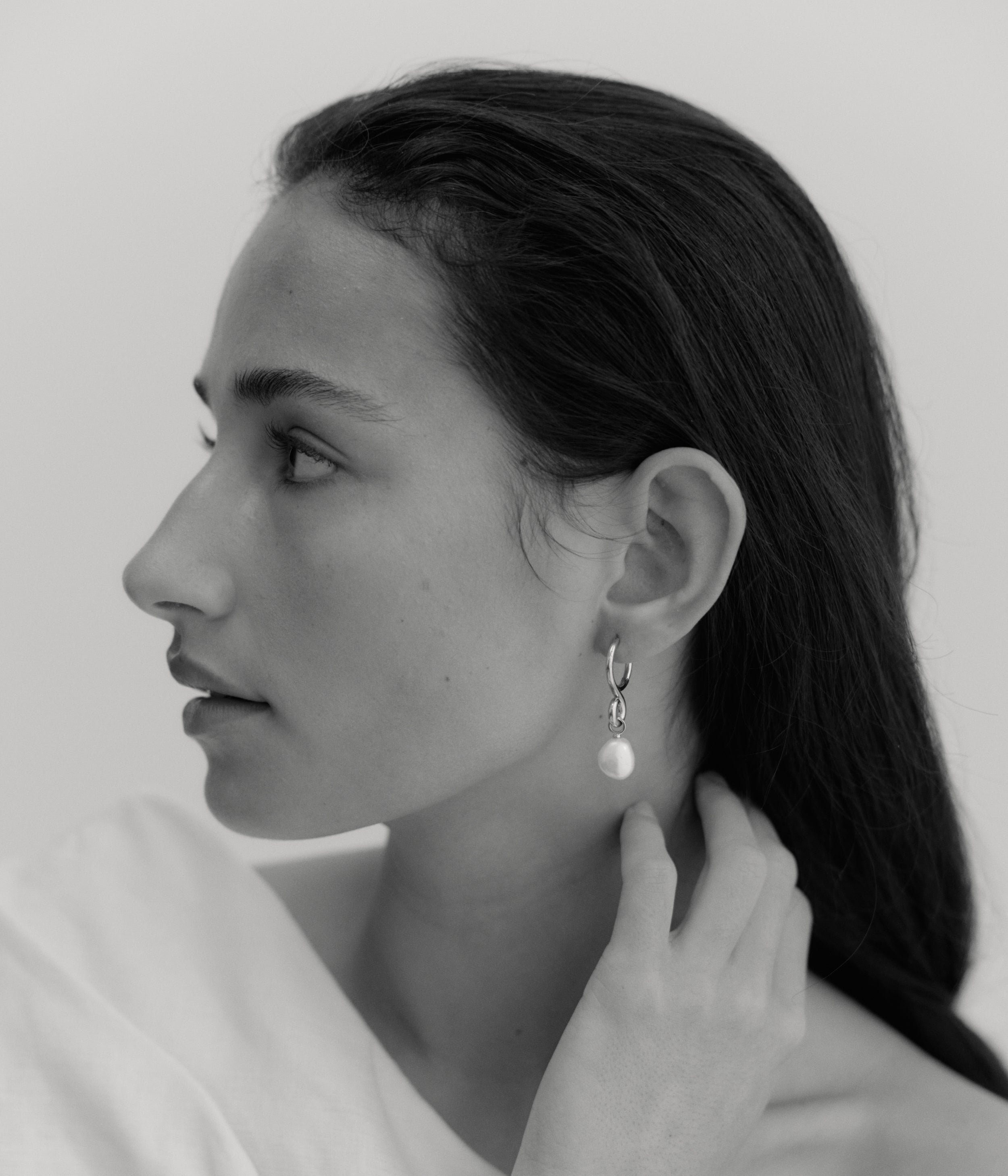 Oura Pearl Hoop Earring. Silver - Monarc Jewellery