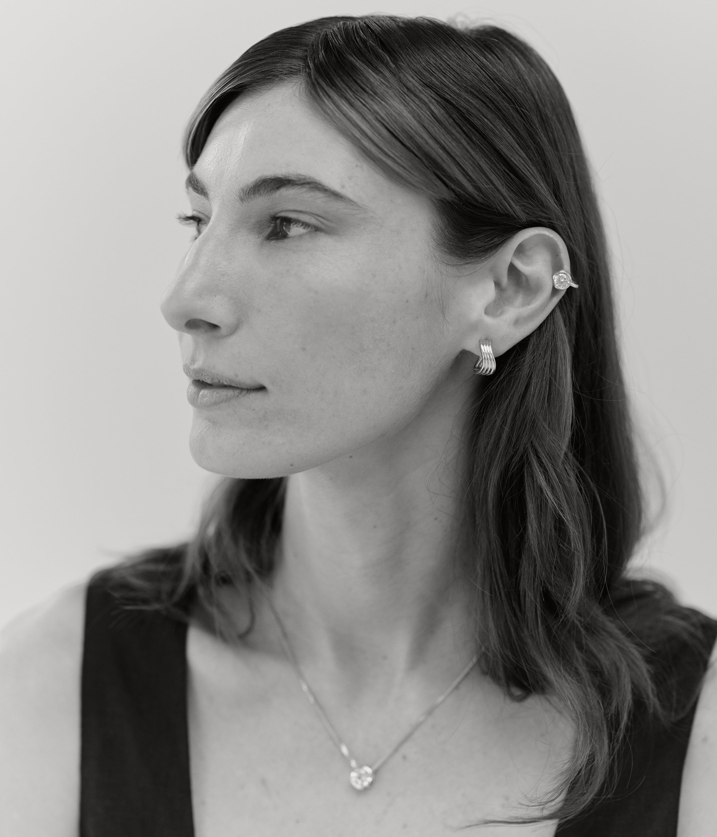 Strata Solitaire Stud Earring, Brilliant Cut Topaz. Silver - Monarc Jewellery