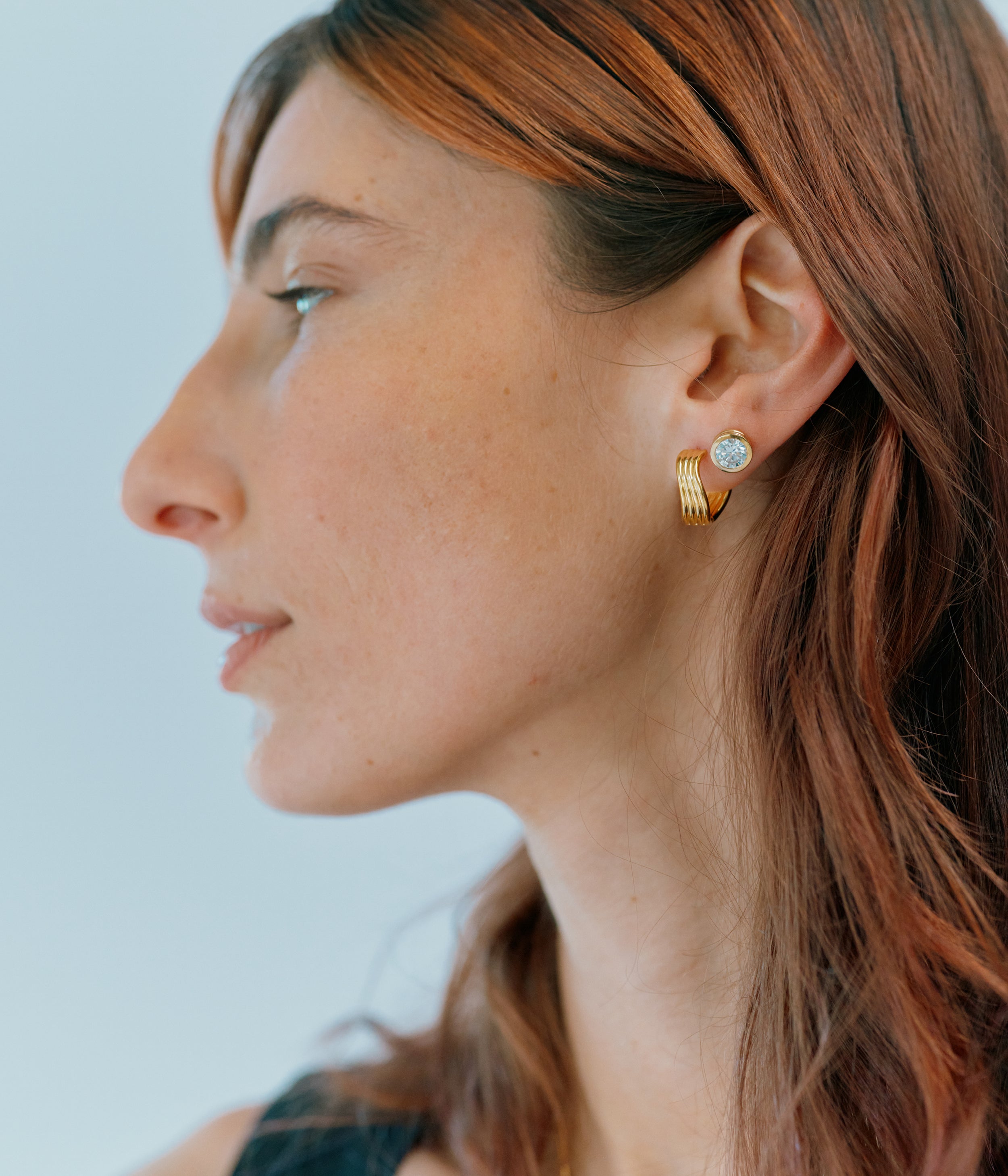 Strata Solitaire Stud Earring, Brilliant Cut Topaz. Gold Vermeil