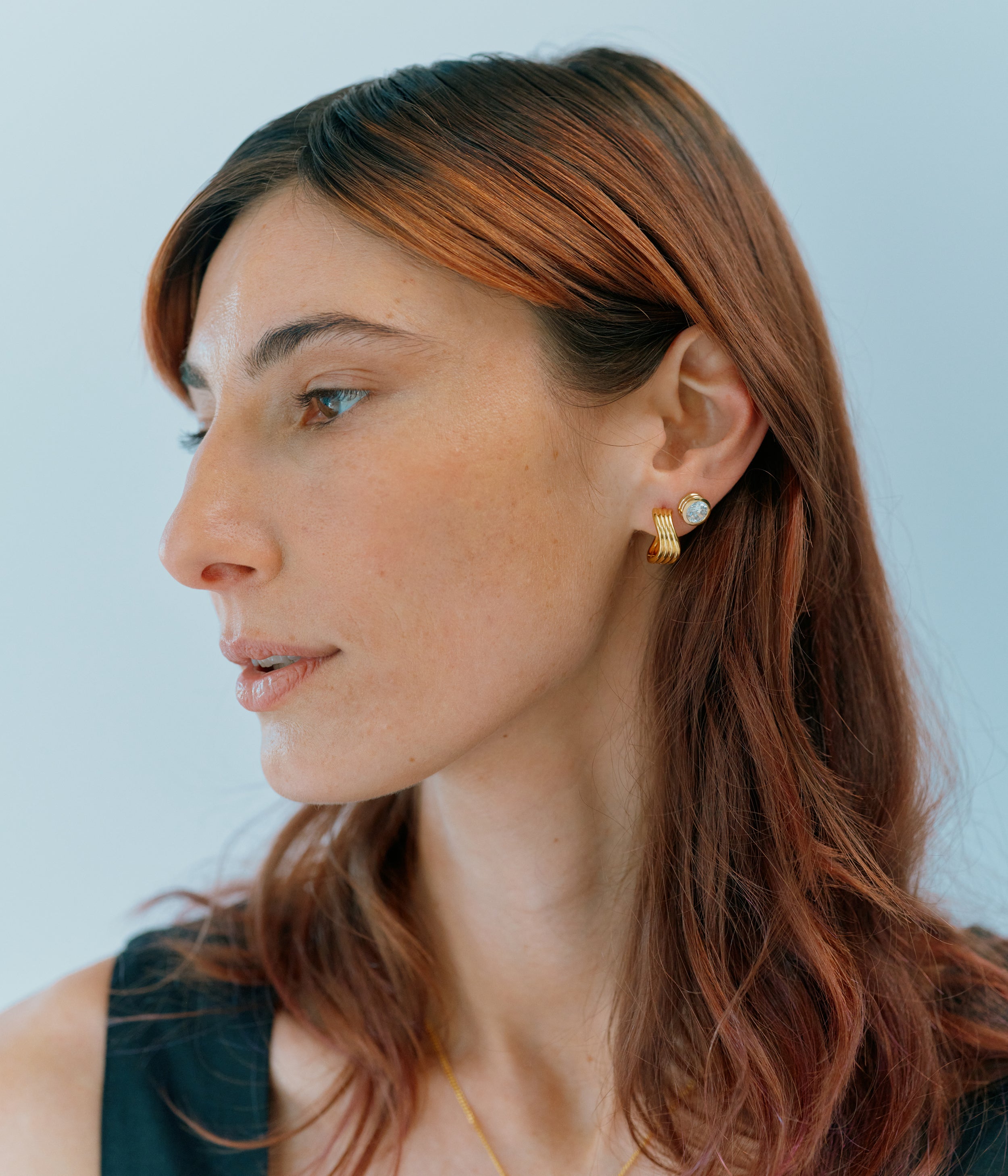 Strata Solitaire Stud Earring, Brilliant Cut Topaz. Gold Vermeil