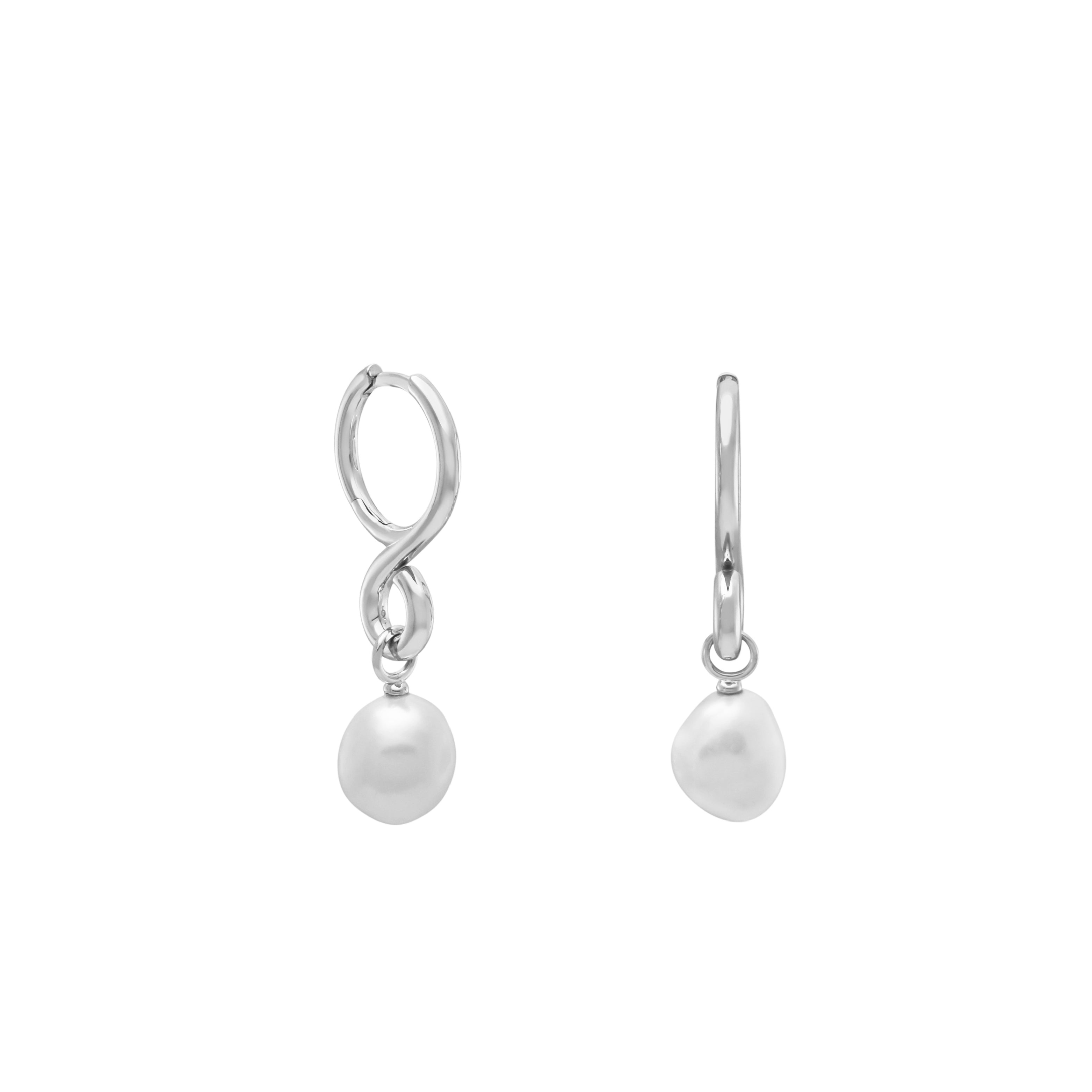Oura Pearl Hoop Earring. Silver - Monarc Jewellery