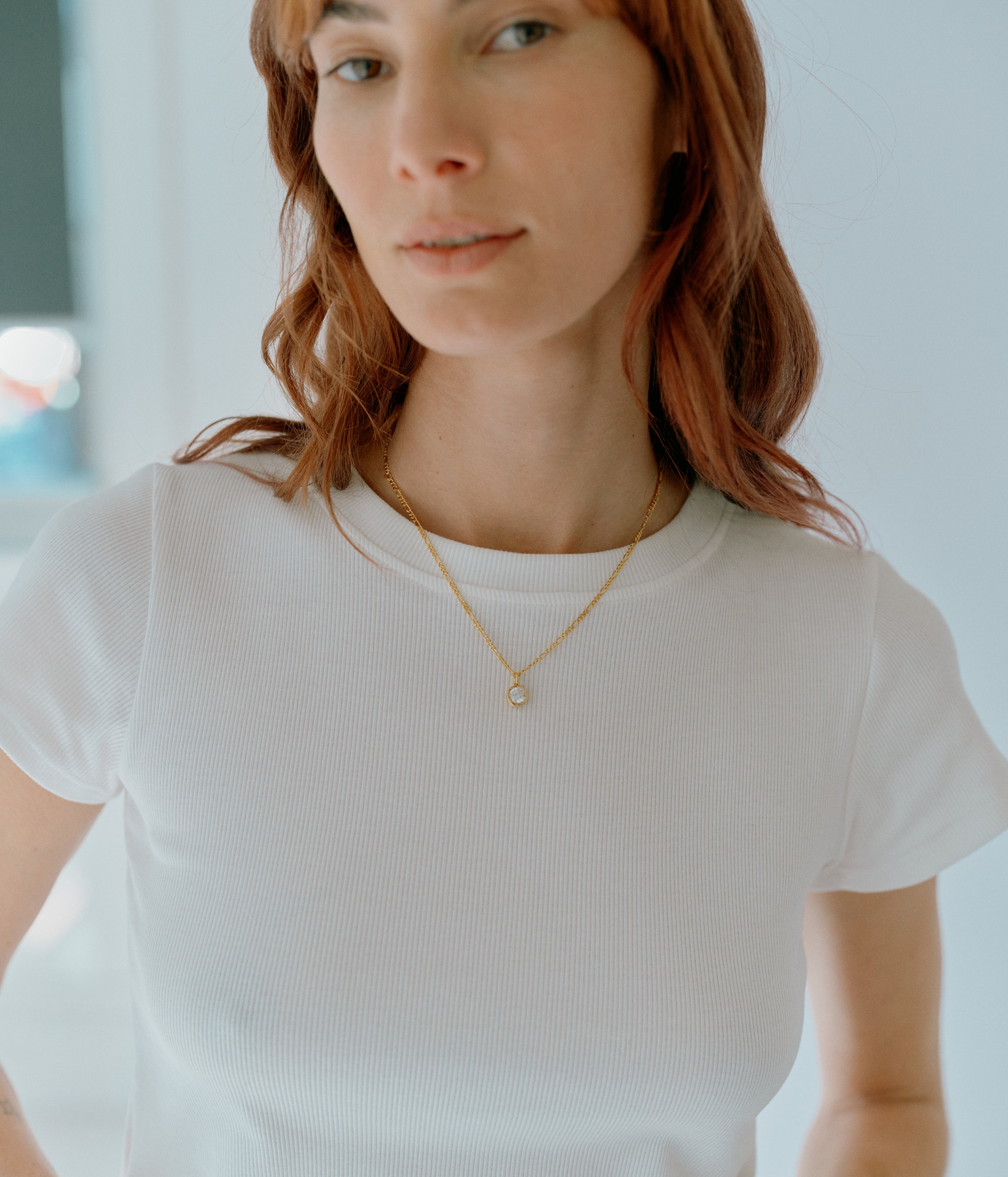 Strata Solitaire Necklace, Brilliant Cut Topaz. Gold Vermeil. - Monarc Jewellery