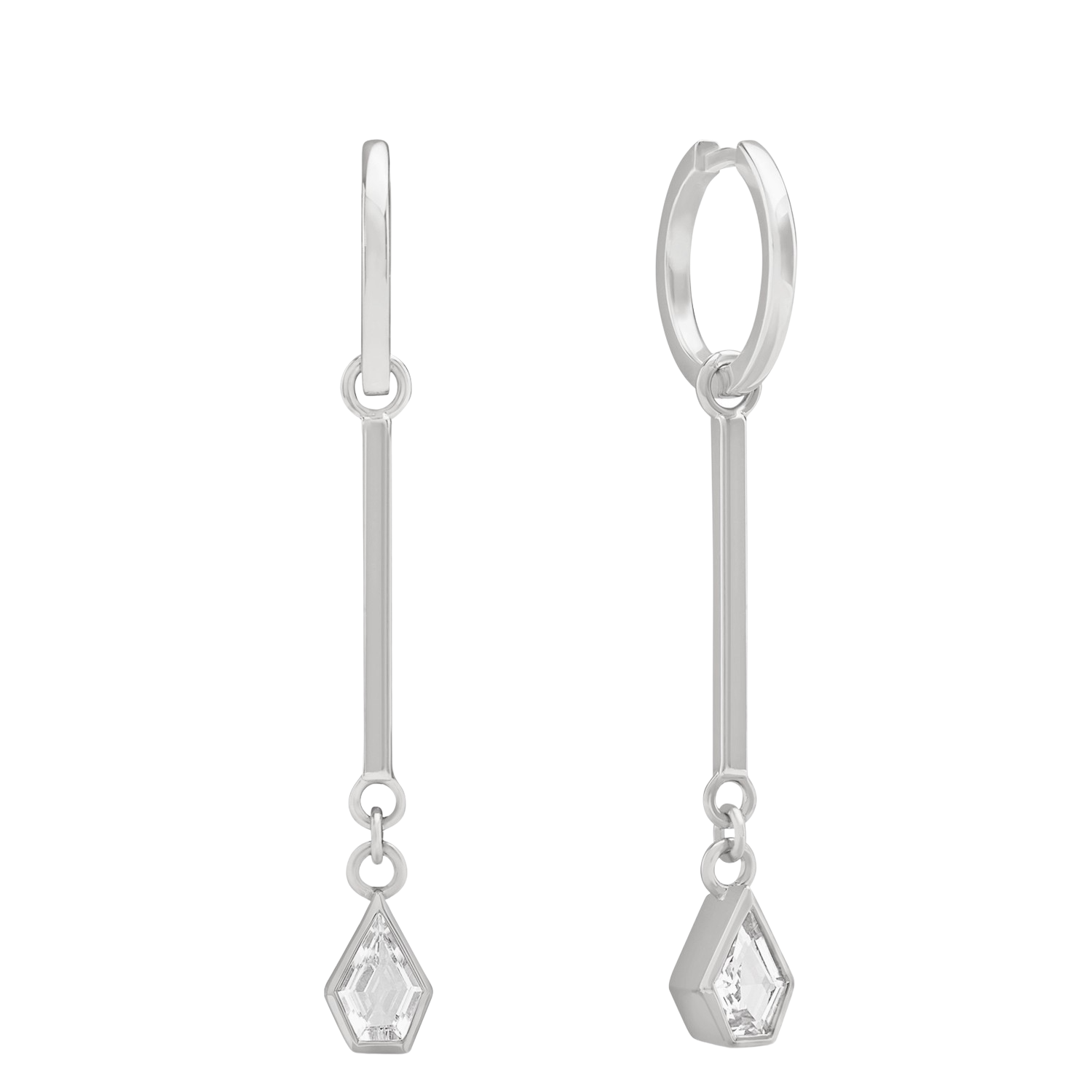 Maison Pendulum Huggie Hoops, Silver. - Monarc Jewellery