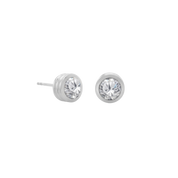 Strata Solitaire Stud Earring, Brilliant Cut Topaz. Silver - Monarc Jewellery