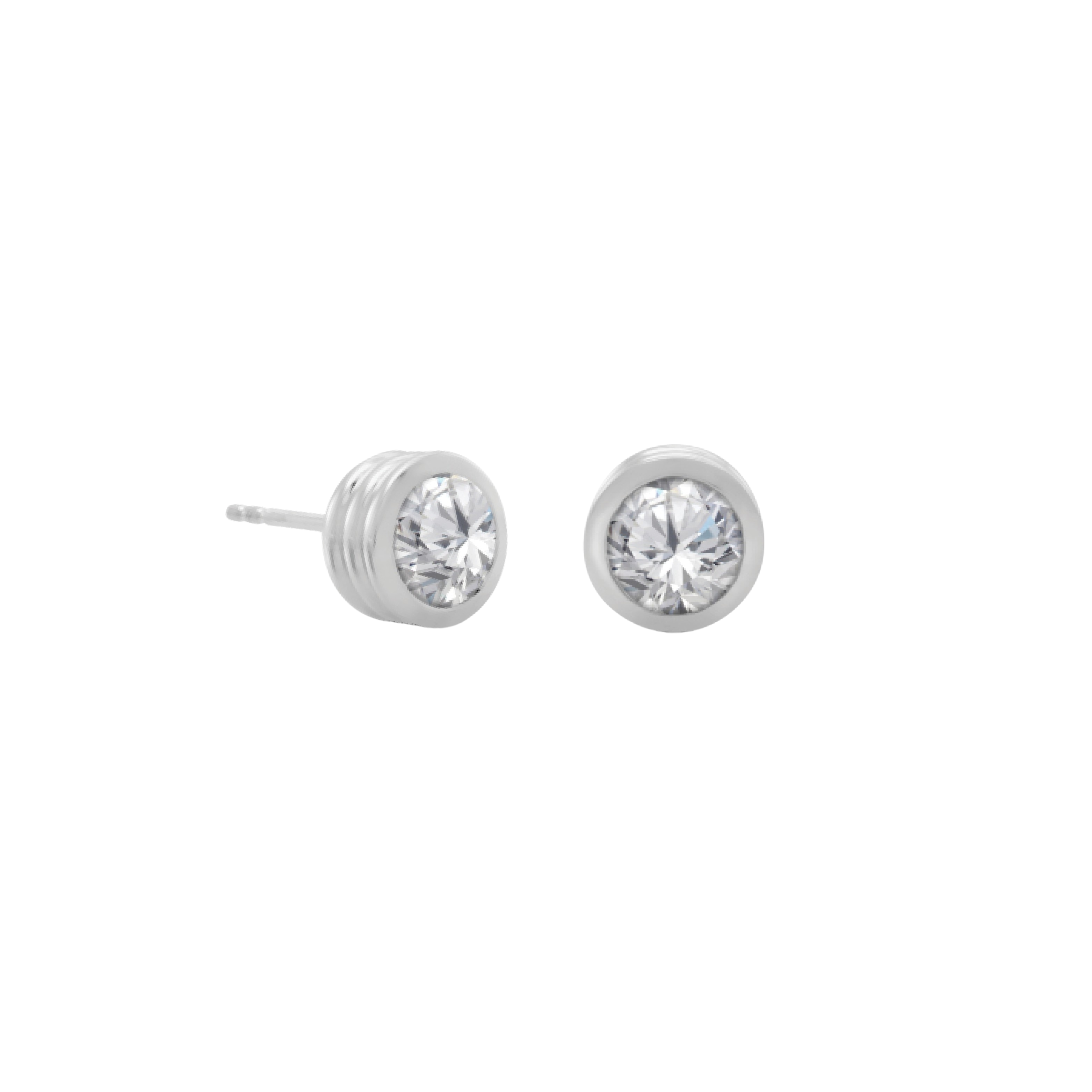 Strata Solitaire Stud Earring, Brilliant Cut Topaz. Silver - Monarc Jewellery