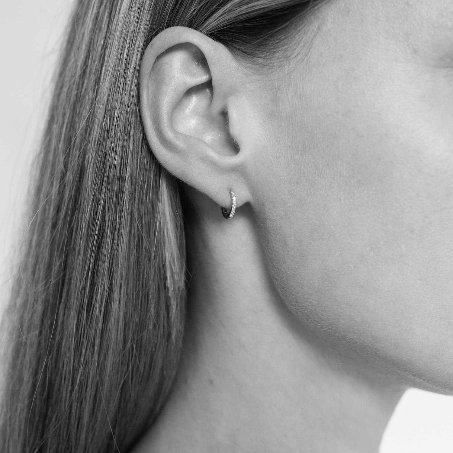 Anna Mini Huggie Hoop, 9k White Gold & White Topaz - Monarc Jewellery