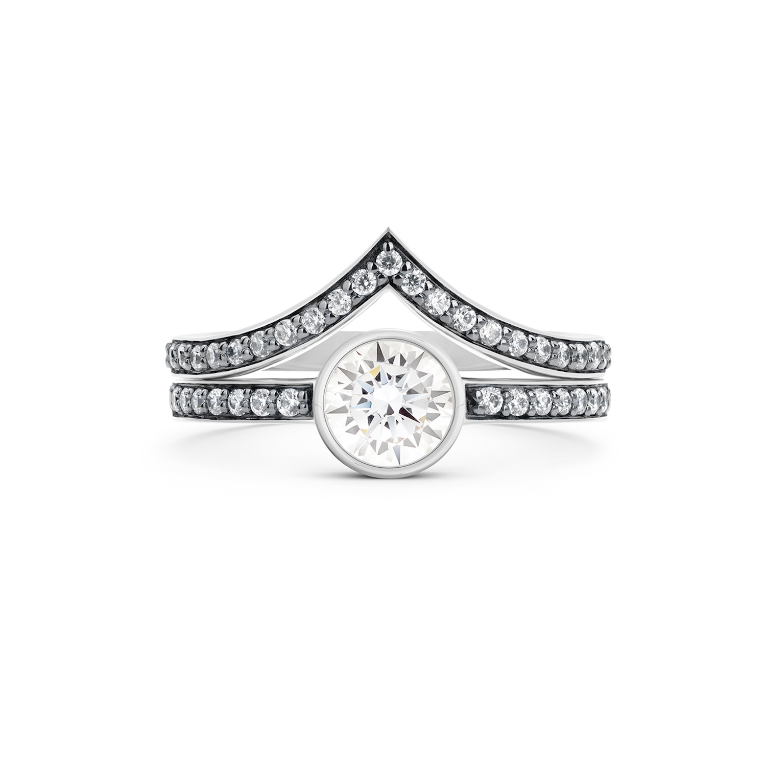 Cleopatra Chevron Diamond Ring Set. 18k White Gold or Platinum. - MONARC CONCIERGE
