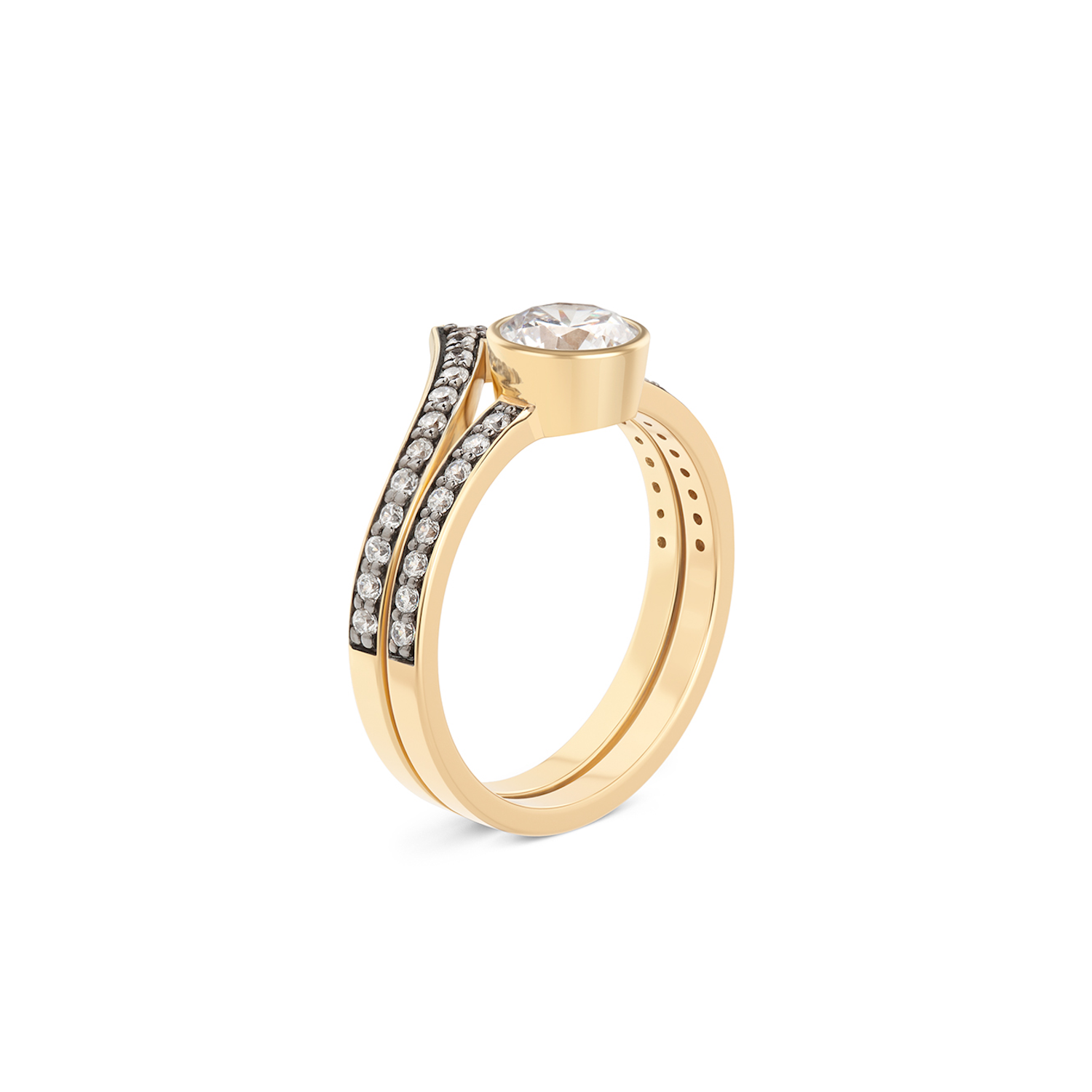Cleopatra Chevron Diamond Ring Set. 18k Yellow Gold - MONARC CONCIERGE