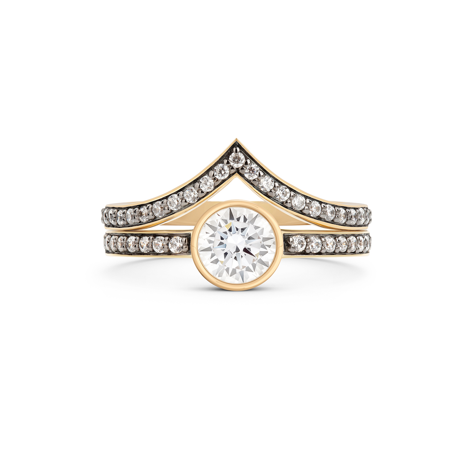 Cleopatra Chevron Diamond Ring Set. 18k Yellow Gold - MONARC CONCIERGE