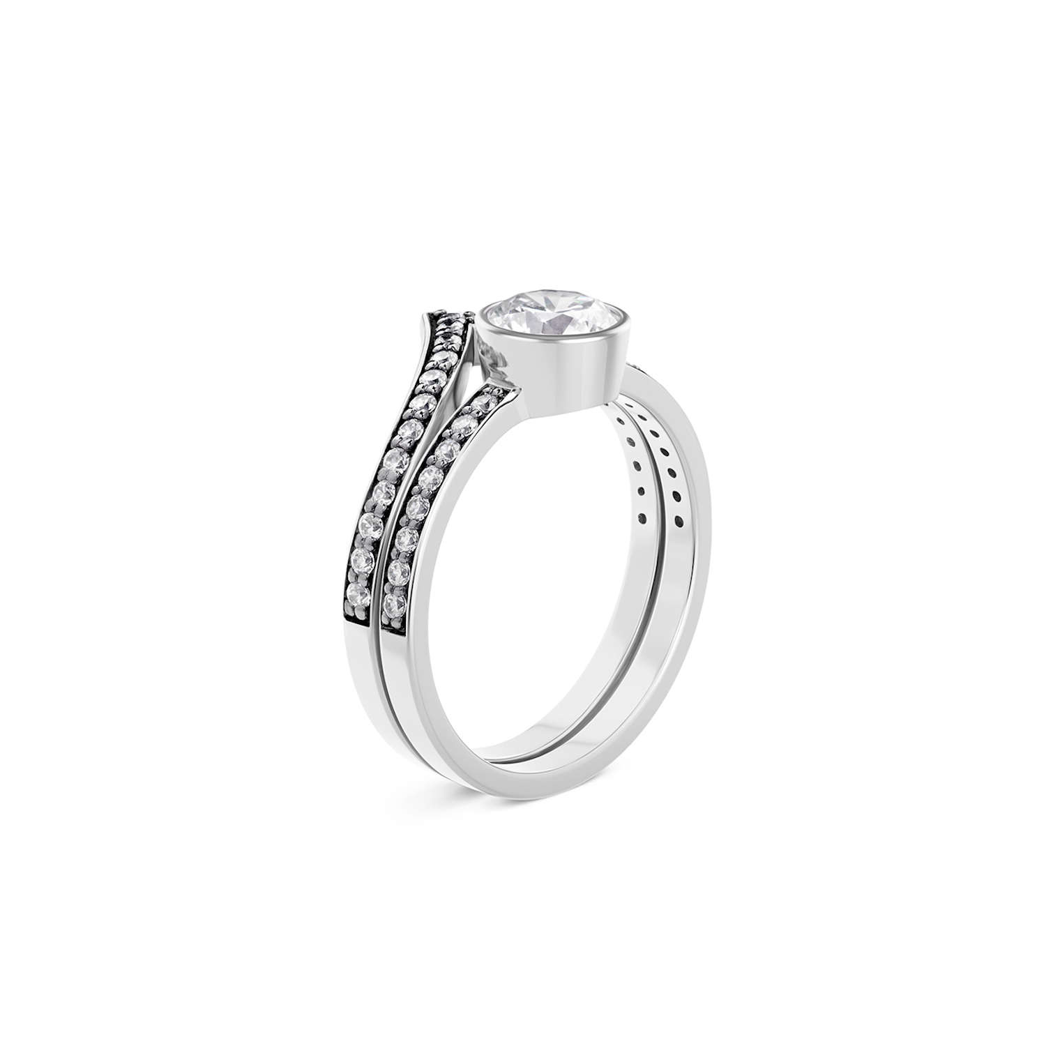 Cleopatra Chevron Diamond Ring Set. 18k White Gold or Platinum. - MONARC CONCIERGE