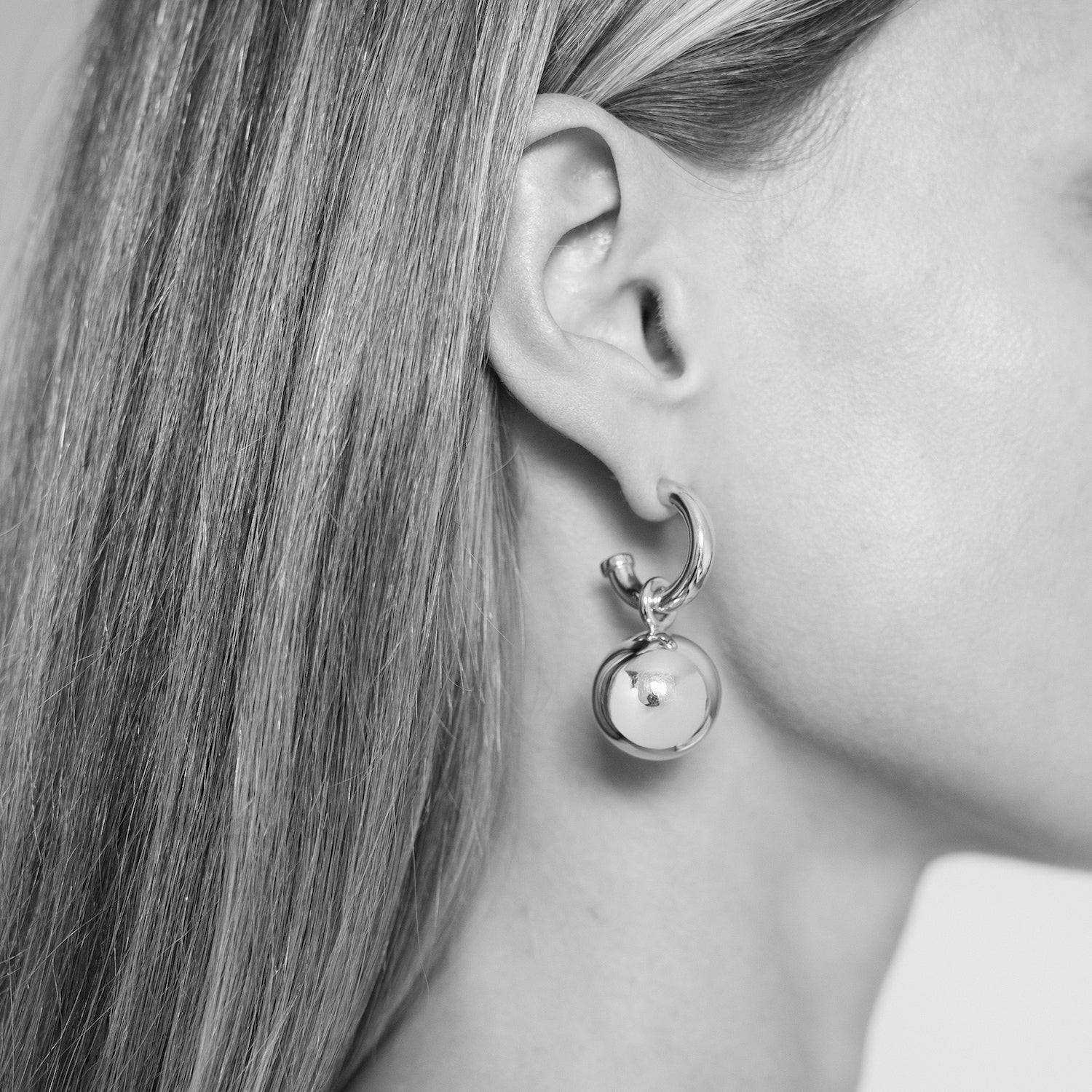 Freddie Ball Hoop Earrings, Silver - Monarc Jewellery