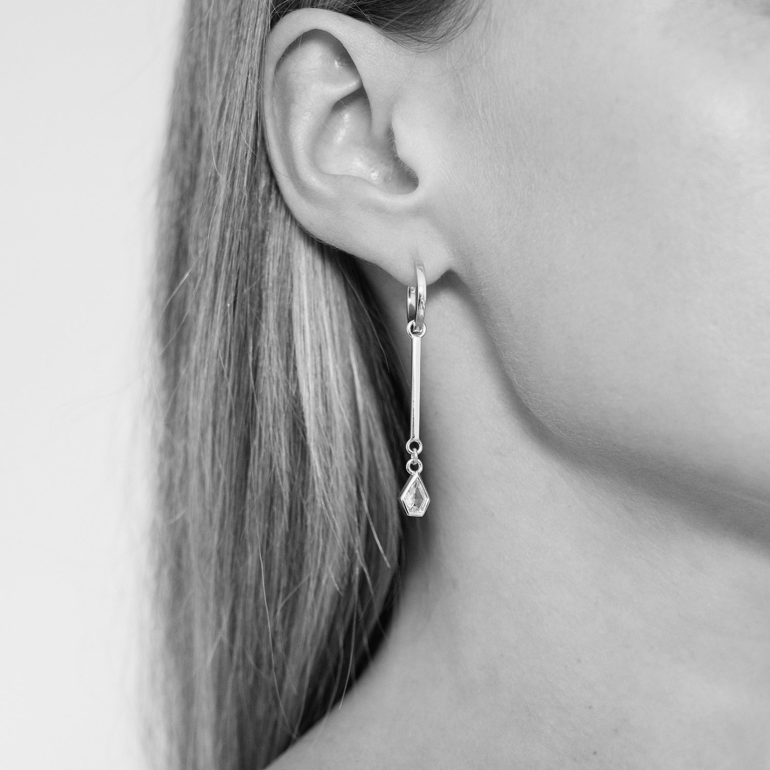 Maison Pendulum Huggie Hoops, Silver. - Monarc Jewellery