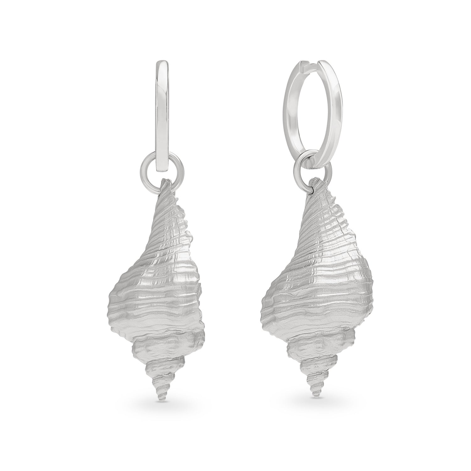 Praesidio Shell Huggie Hoops, Silver. Co-Designer Christina Macpherson