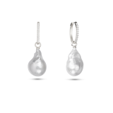 Embrasé Diamond & Pearl Hoop Earrings. 9k White Gold