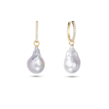 Embrasé Diamond & Pearl Hoop Earrings. 9k Yellow Gold